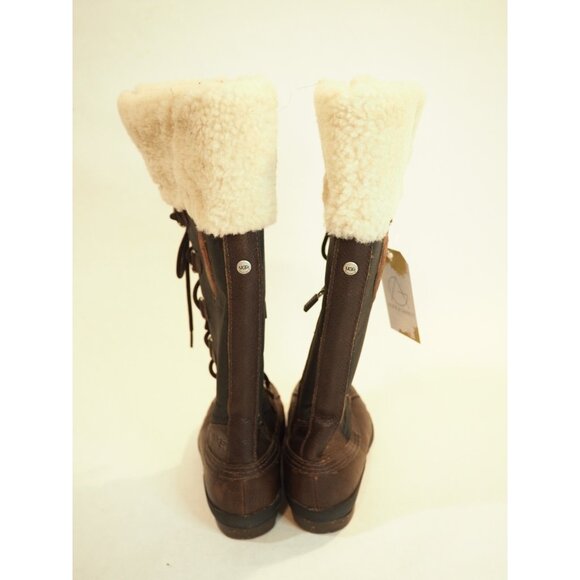 Ugg Tall Black Sheepskin Top Brown Leather Winter Duck Boots, Size 6 (US) - Picture 3 of 13